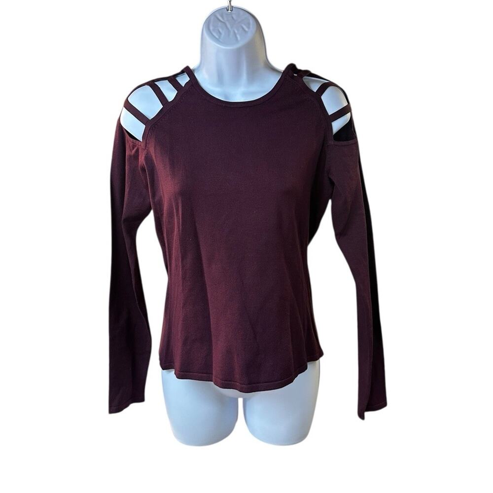 Cache Y2K Silk Blend Cold Shoulder Cutout Top Burgundy Wine Size L